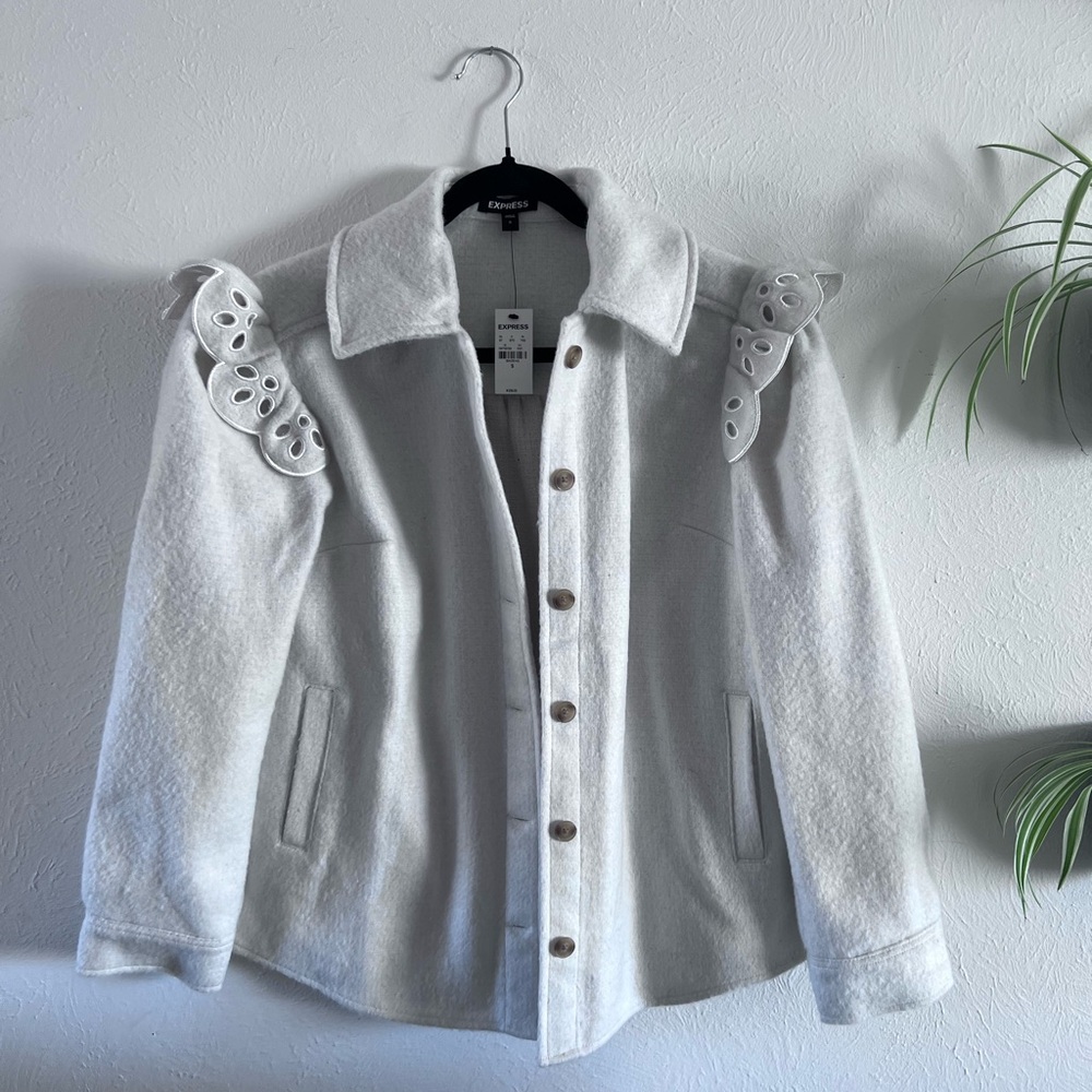Express White Teddy Jacket with Eyelet Accents